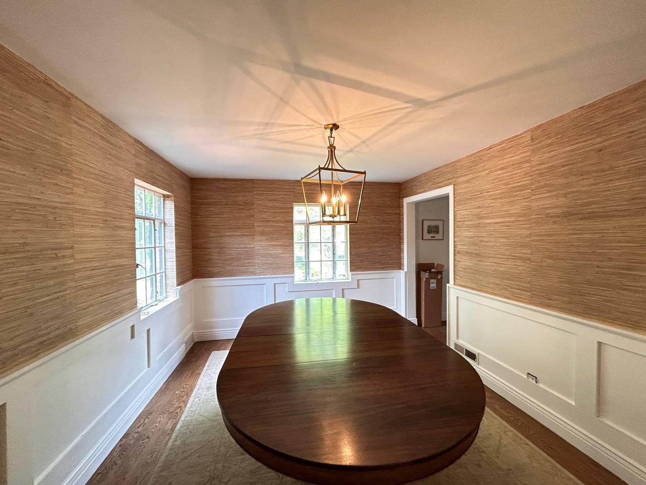 Neutral textured wallpaper finish in residential interior
