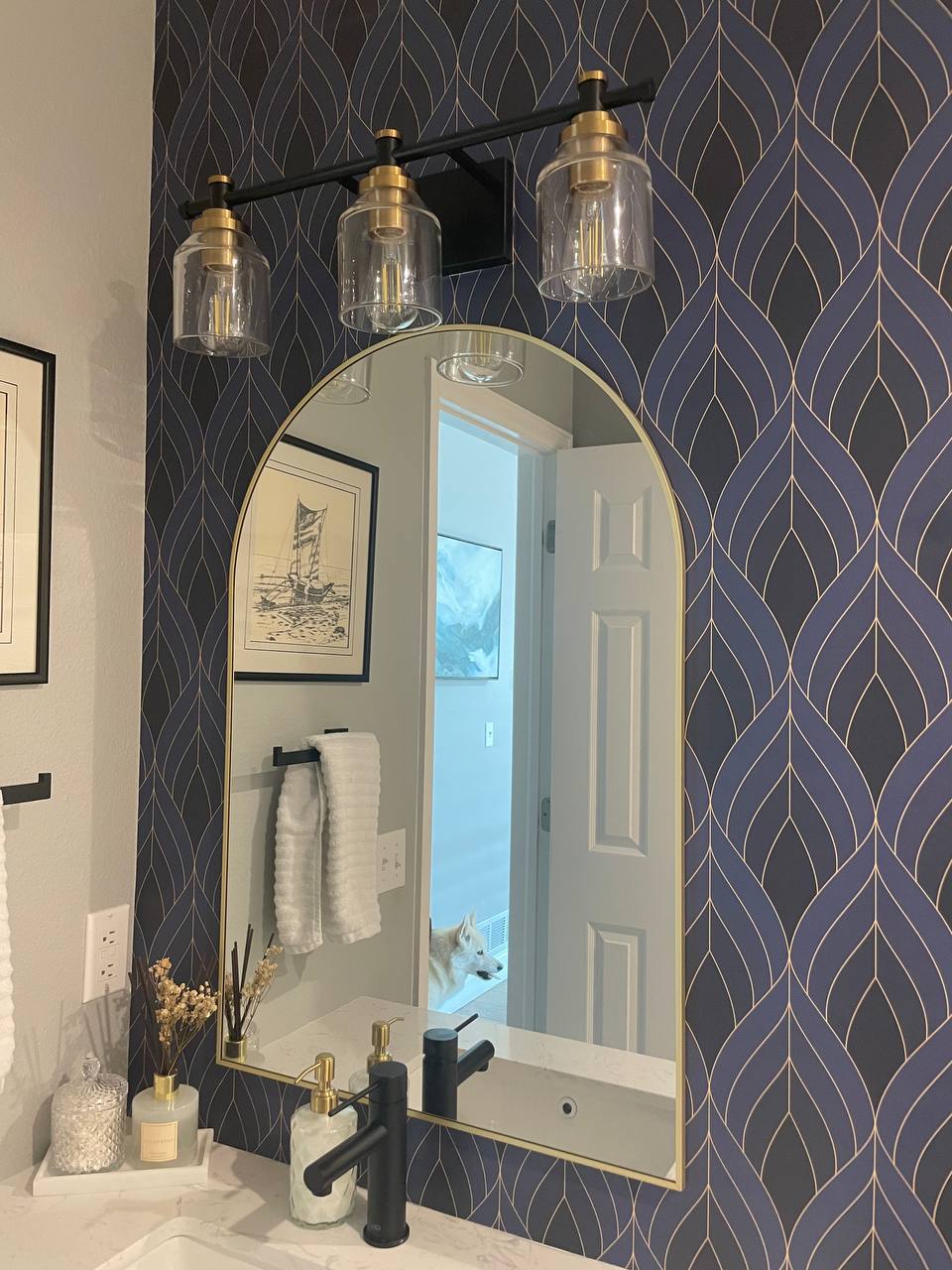 Bold designer wallpaper covering accent wall
