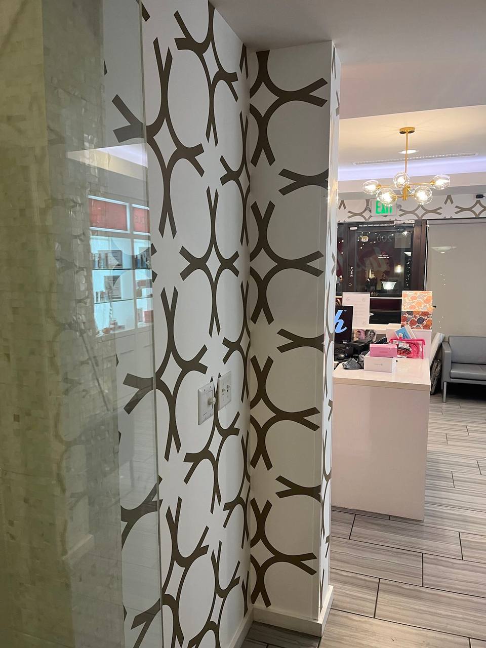 Bright patterned wallpaper installation project